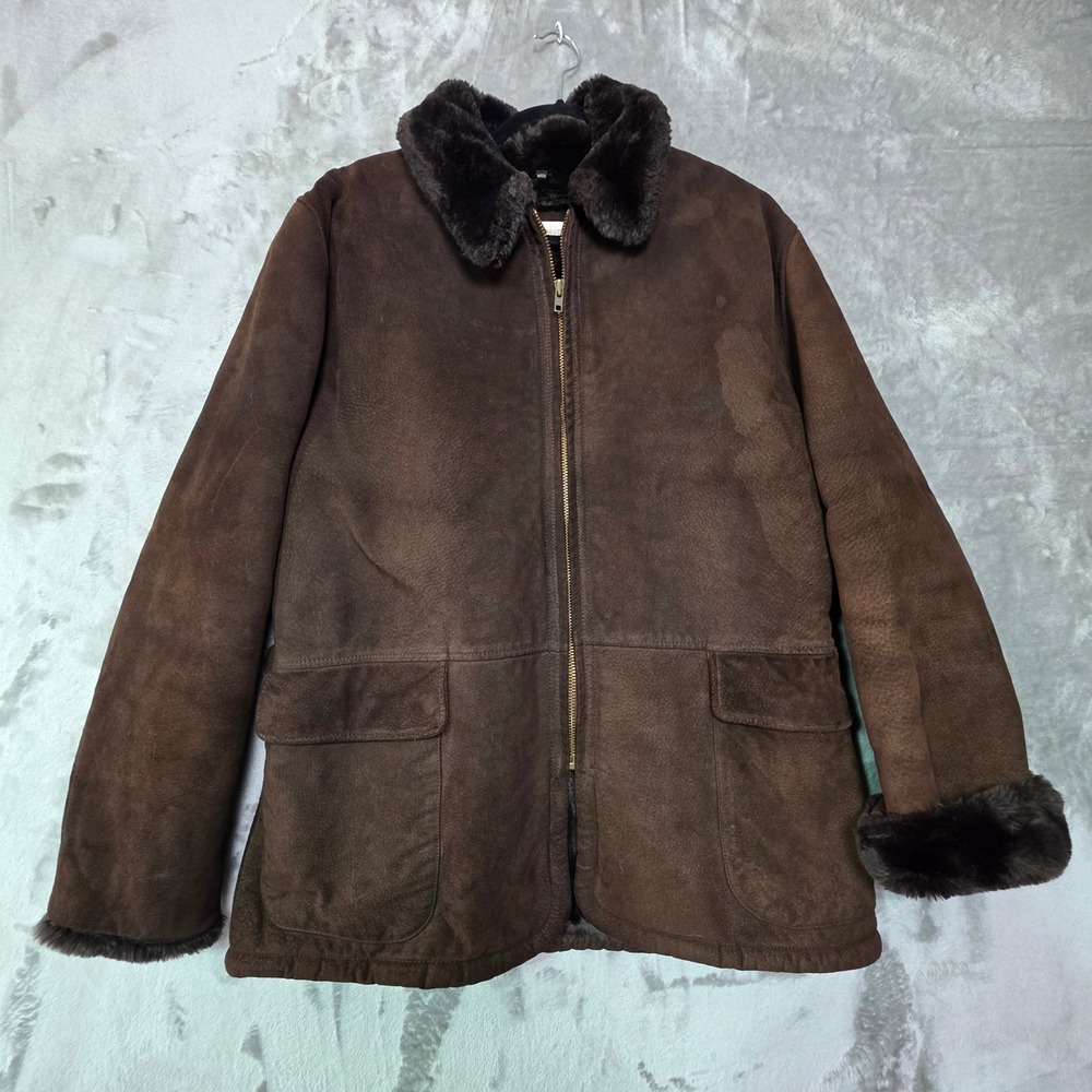 Jones New York Sport Brown Suede Leather Faux Fur Lined Jacket Coat Large
